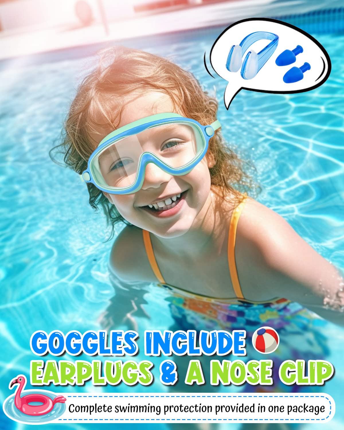 Rantizon Kids Swim Goggles 2 Pack, Wide View Swimming Goggles for Child 3-15, Anti Fog&UV No Leaking Goggles for Boys Girls