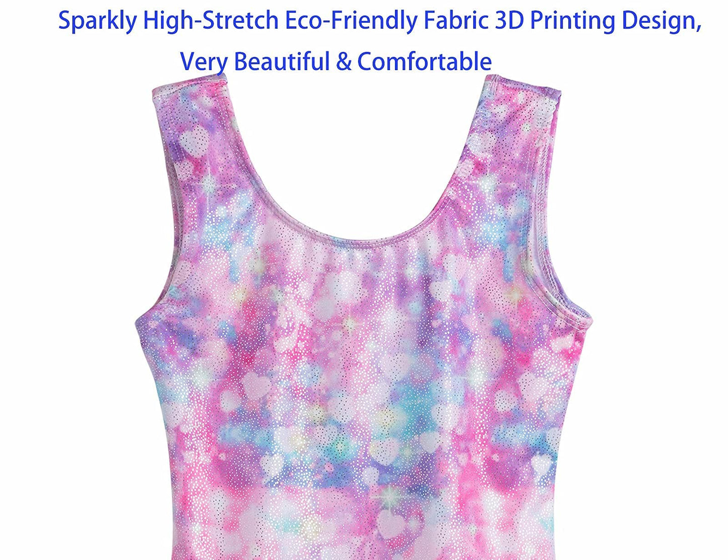 Domusgo Gymnastics Leotards for Girls Size 5-6 Years Old One Piece Sparkly Pink Rainbow Love Sleeveless Bodysuits
