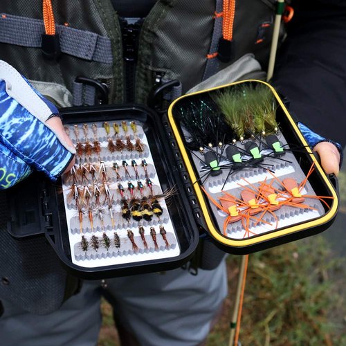 Wifreo Fly Fishing Flies Assortment with Waterproof Fly Box, 64pcs with Dry/Wet/Nymph/Streamer Flies, Trout/Bass/Panfish/Salmon Fishing Flies