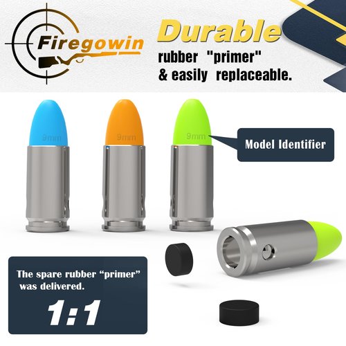 FIREGOWIN Pro 9mm Dummy Rounds – Training Snap Caps, Reusable Dry Fire Training Round with Rubber Primers (Green 20-Pack)