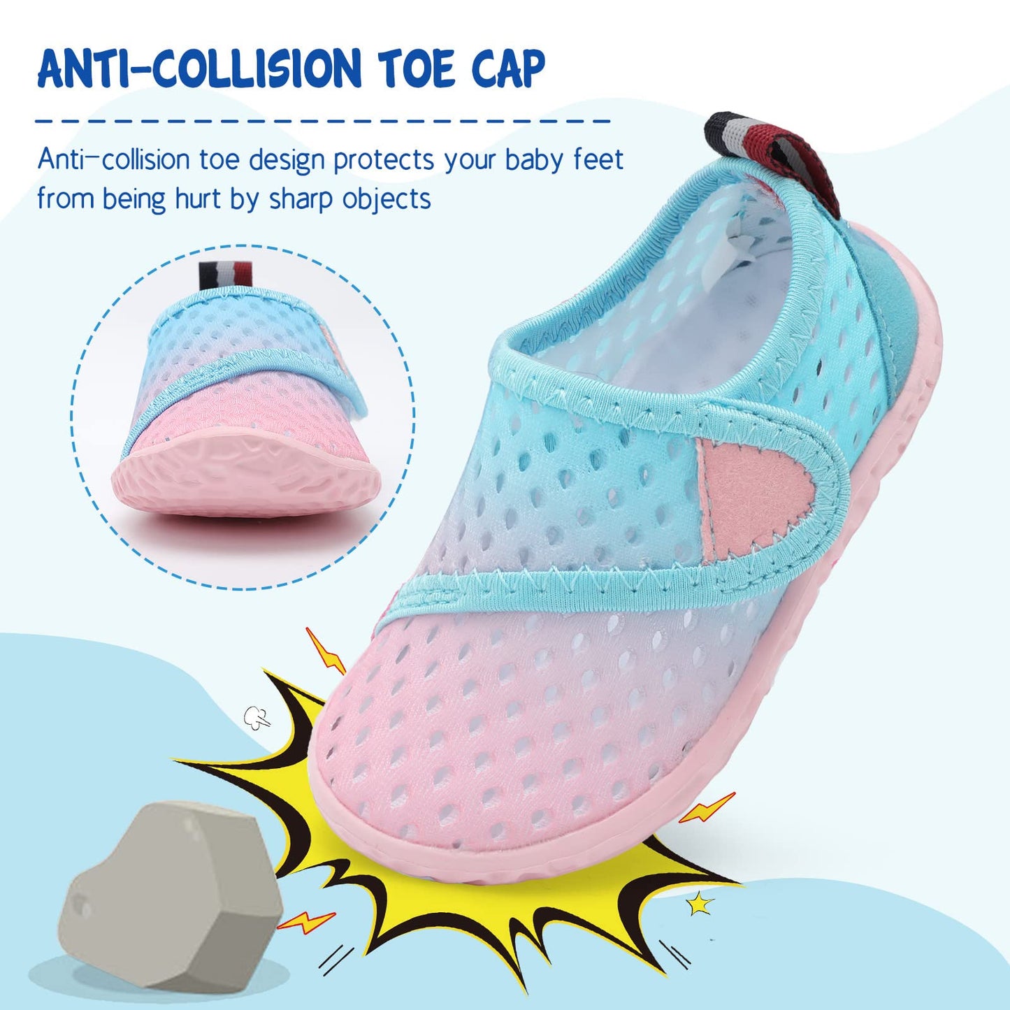 LeIsfIt Boys Girls Water Shoes Kids Aqua Socks Toddler Quick-Dry Swimming Shoes Non-Slip Summer Shoe for Beach Pool Surf, Blue Pink, 9 Toddler