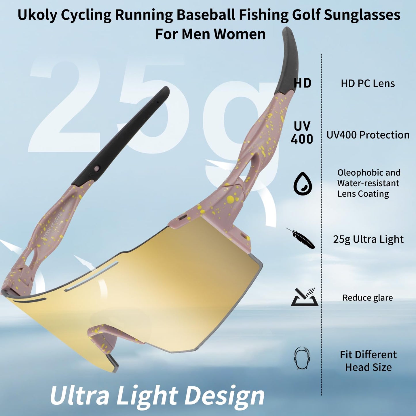 Ukoly Cycling Sunglasses for Men Women with Interchangeable nosepad, Polarized Sports Sunglasses, Baseball Sun glasses 550A XGP