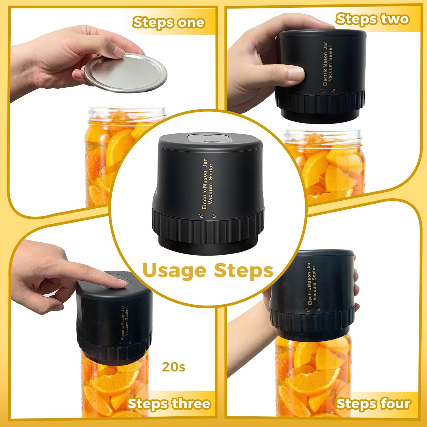 HAPIGO One-Touch Automatic Vacuum Food Sealer Machine for Cans Mason Jars Containers USB Rechargeable Portable Electric Air Sealer for Home Use & Food Preservation Your Kitchen's Best Friend