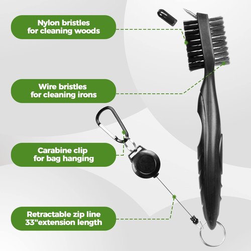 ATTRACTIVE Golf Towels, Microfiber Waffle Pattern Towels - Golf Club Brush with Cleaning (2 Black Towel+Black Brush)