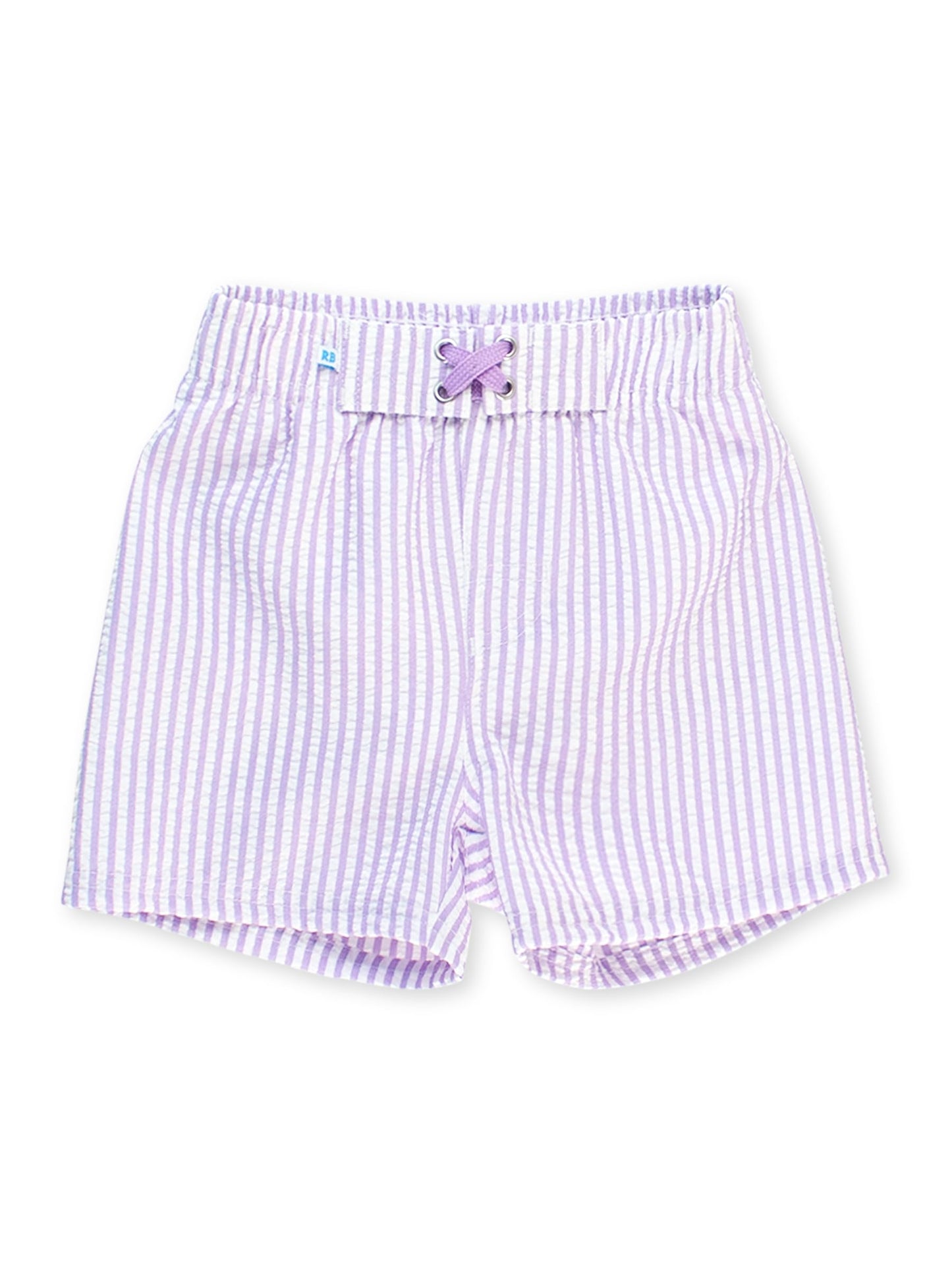 RUGGEDBUTTS Boys UPF50+ Sun Protection Seersucker Swim Trunks - Lavender Seersucker, 7