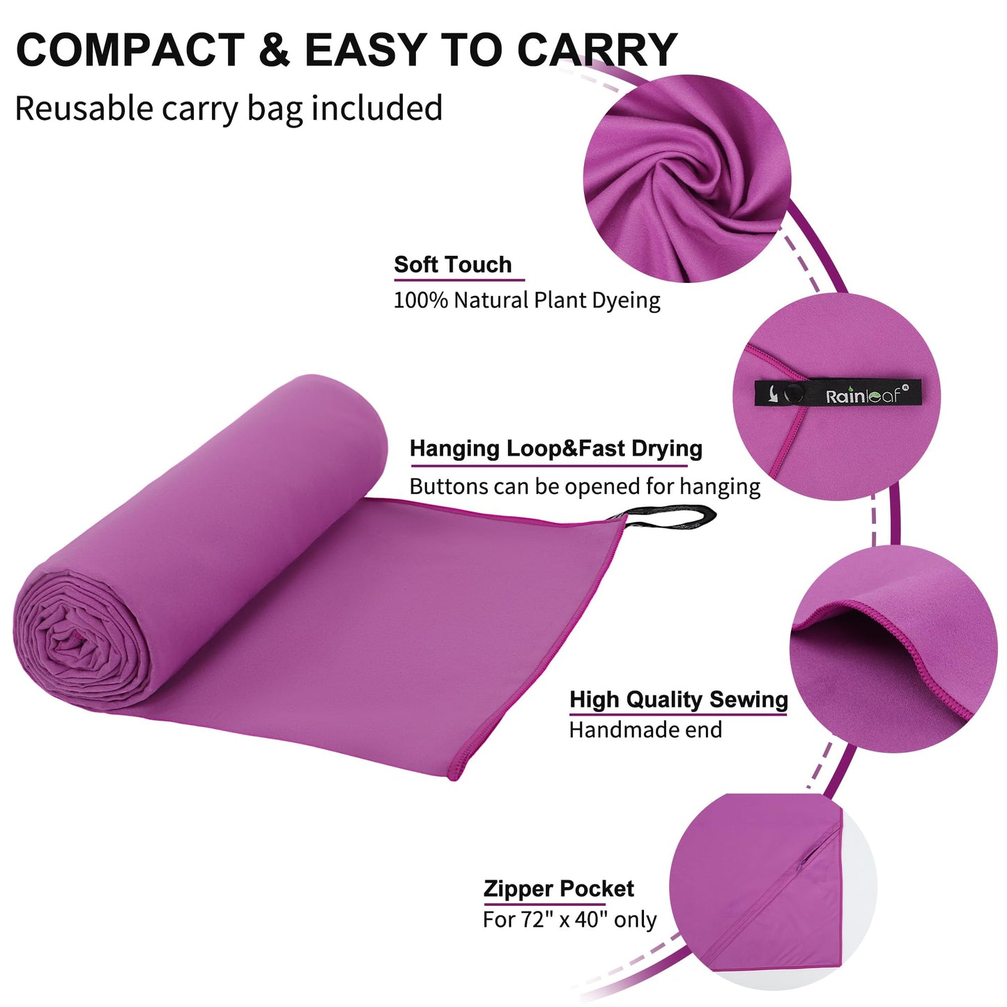 Rainleaf Microfiber Towel Quick Dry Camping & Travel & Gym Towel. Compact