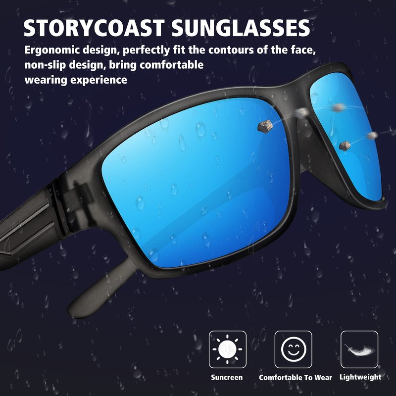 STORYCOAST Polarized Sports Sunglasses for Men Women Unbreakable Frame Cycling Fishing Driving 2Pack Black+Clear Gray Frame/Blue Mirror Lens