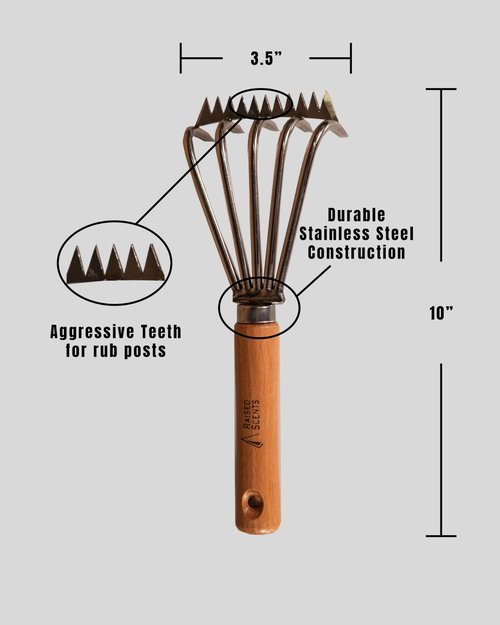 The Rub Tree Special - Buck Junkie Oil & Spray + Rub n' Scrape Rake | Natural Gland-Based Application Kit for Scrapes and Rub Post Setups | Raised Scents