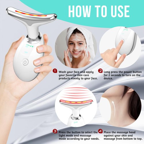 Facial Massager, Red-Light-Therapy-for-Face and Neck, Red Light Therapy Wand, 7 Color Led Face Neck Sculpting Tool for Skin Care