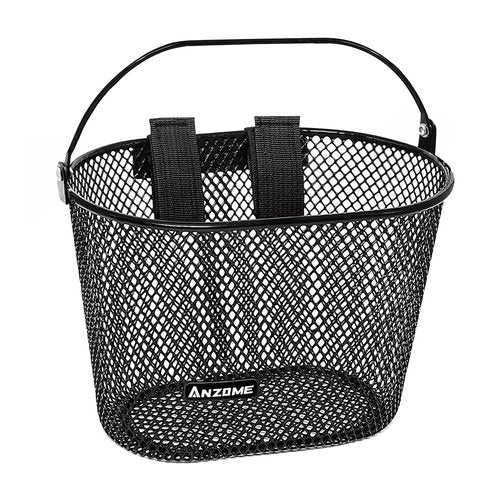 ANZOME Kids Bike Basket, Bicycle Basket for Boy and Girl, Waterproof Metal Wire Children's Bicycle Basket, Suitable for Most Children's Bicycles and Kids Tricycles (Black)