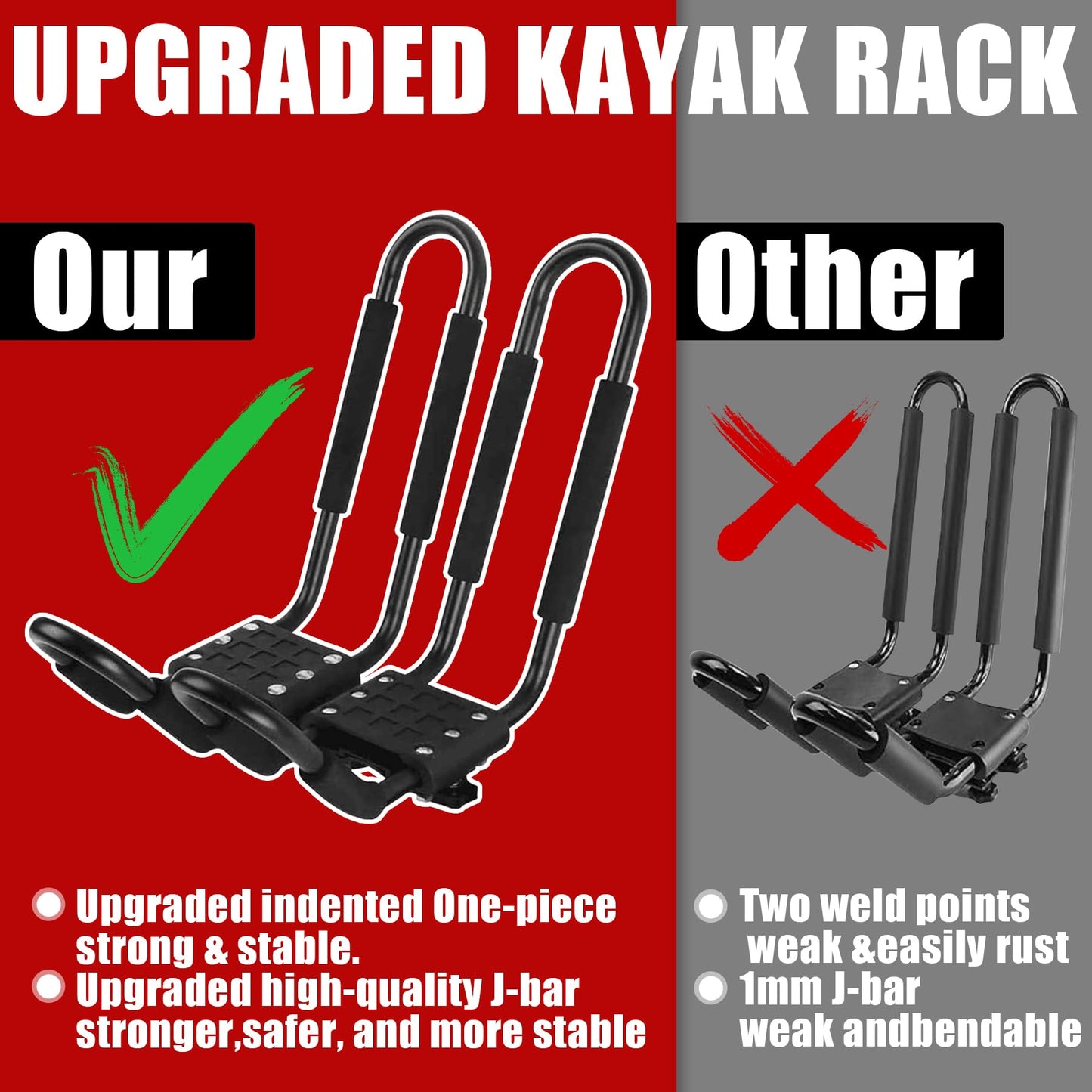 1 Pair Kayak Roof Rack Heavy Duty J-Bar Car Roof Rack Suitable for Canoe SUV Cars Truck Surf Ski Car Top Mount Racks for Trip