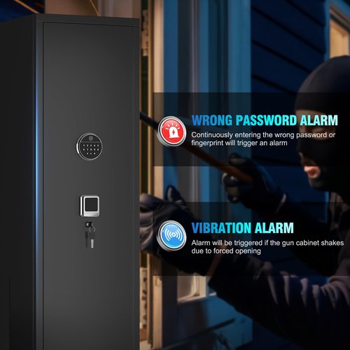 Large Biometric Gun Safe for Rifle & Pistol - Quick Access Tall Gun CabinetHolds 10 Rifles & 3 Pistols with LED Light & Ammo Storage, Fingerprint Lock, Home & Commercial Use (55"H, Black)