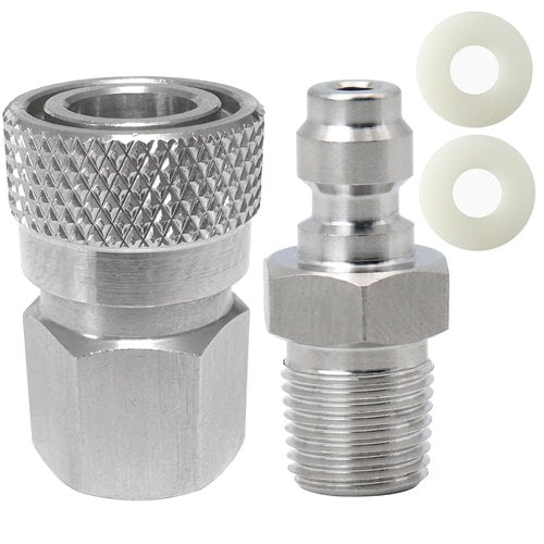 HMKUGO 1/8 NPT Female Connector and 8mm Male Plug Fill Nipple Quick-Disconnect Set, Stainless Steel Remote Line Male & Female Set for PCP Foster Paintball Airsoft Air Gun Tool