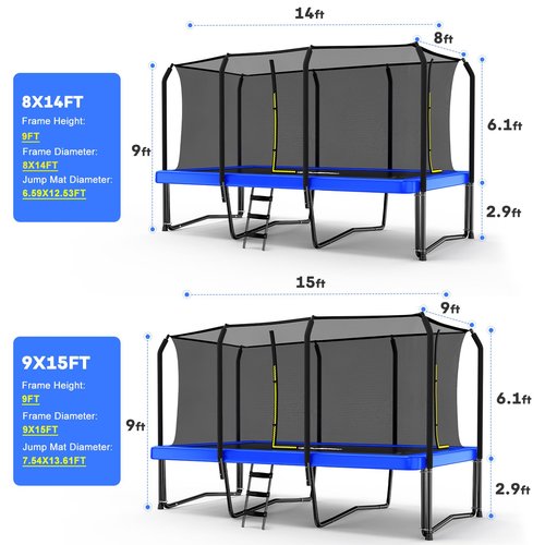 Zupapa 1500LBS Weight Capacity Rectangle Trampoline 10x17FT 9X15FT 8X14FT Outdoor Square Gymnastics Trampolines with Basketball Hoops for Kids Adults Long Large Big Rectangular Tumbling Trampolin