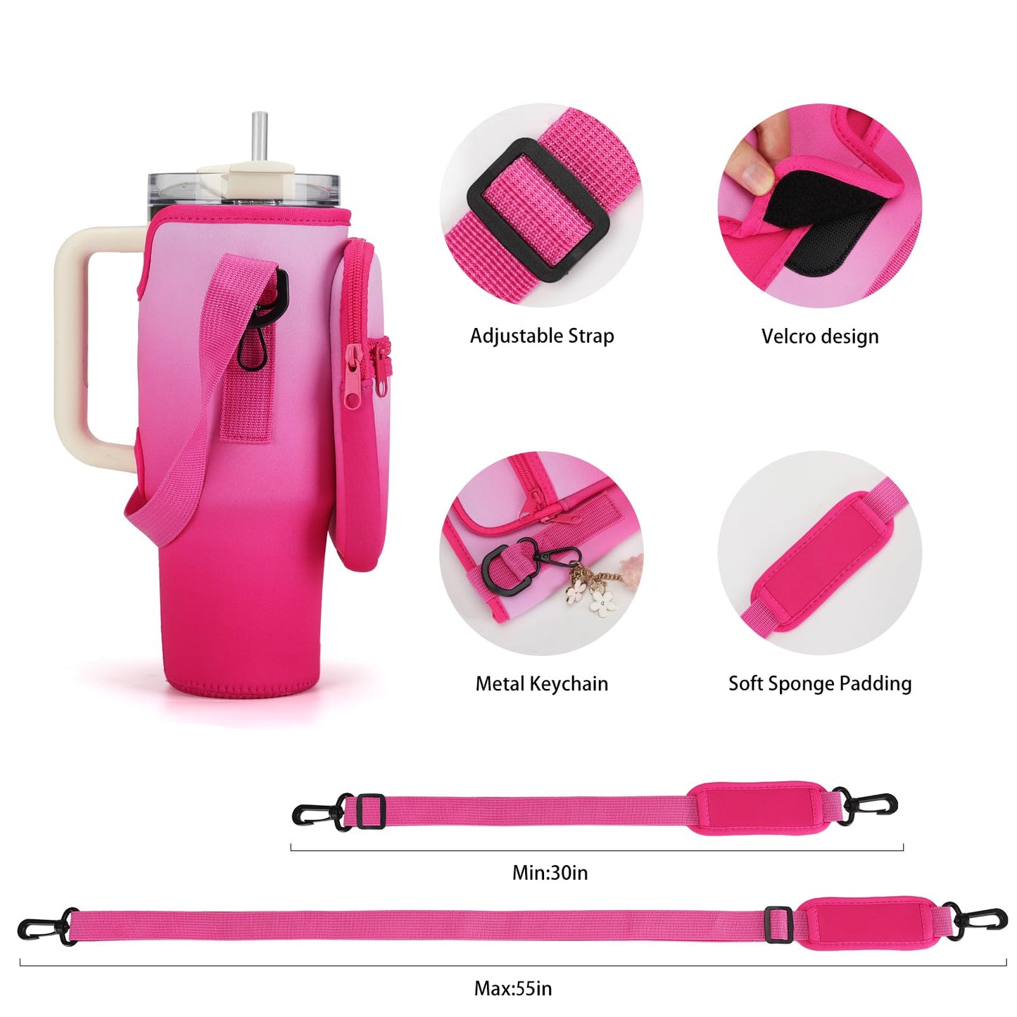 GOEWY Water Bottle Carrier Bag for Stanley Cup 30oz with Phone Pockets