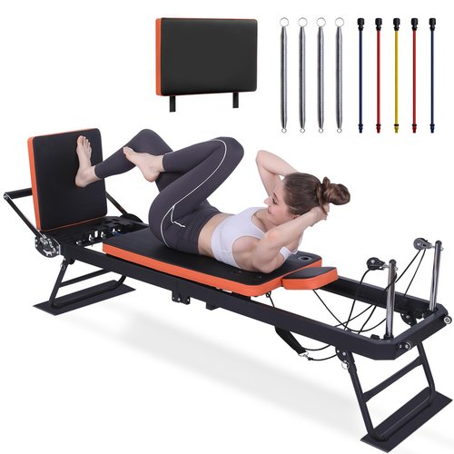 Ntoaujao Pilates Reformer, Foldable Pilates Machine for Home Gym Workout with 4 Springs & 5 Cords, fit for Beginners & Advanced Users, Up to 300 LBS