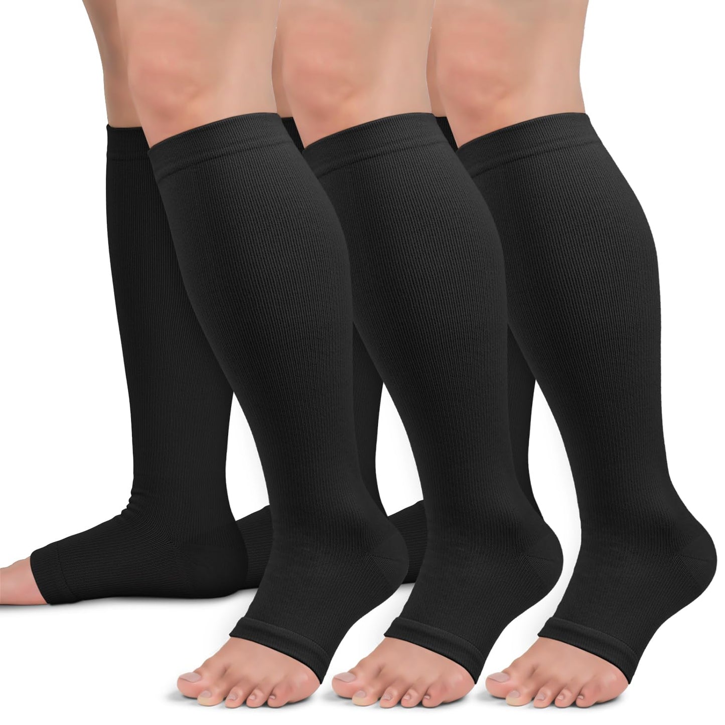 Sooverki Copper Compression Socks for Women & Men Open Toe 15-20mmHg is Best Support for Circulation Recovery and All Day Wear