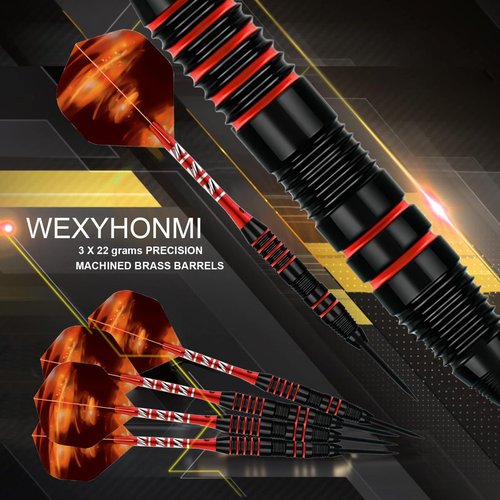 WexyHonMi Set 3 Soft Tip Darts Set, 22 Grams Professional Darts with Aluminum Shafts, Iron Barrel, 3 Replace Plastic Shafts, Carrying Case, for All Levels Player (Red)