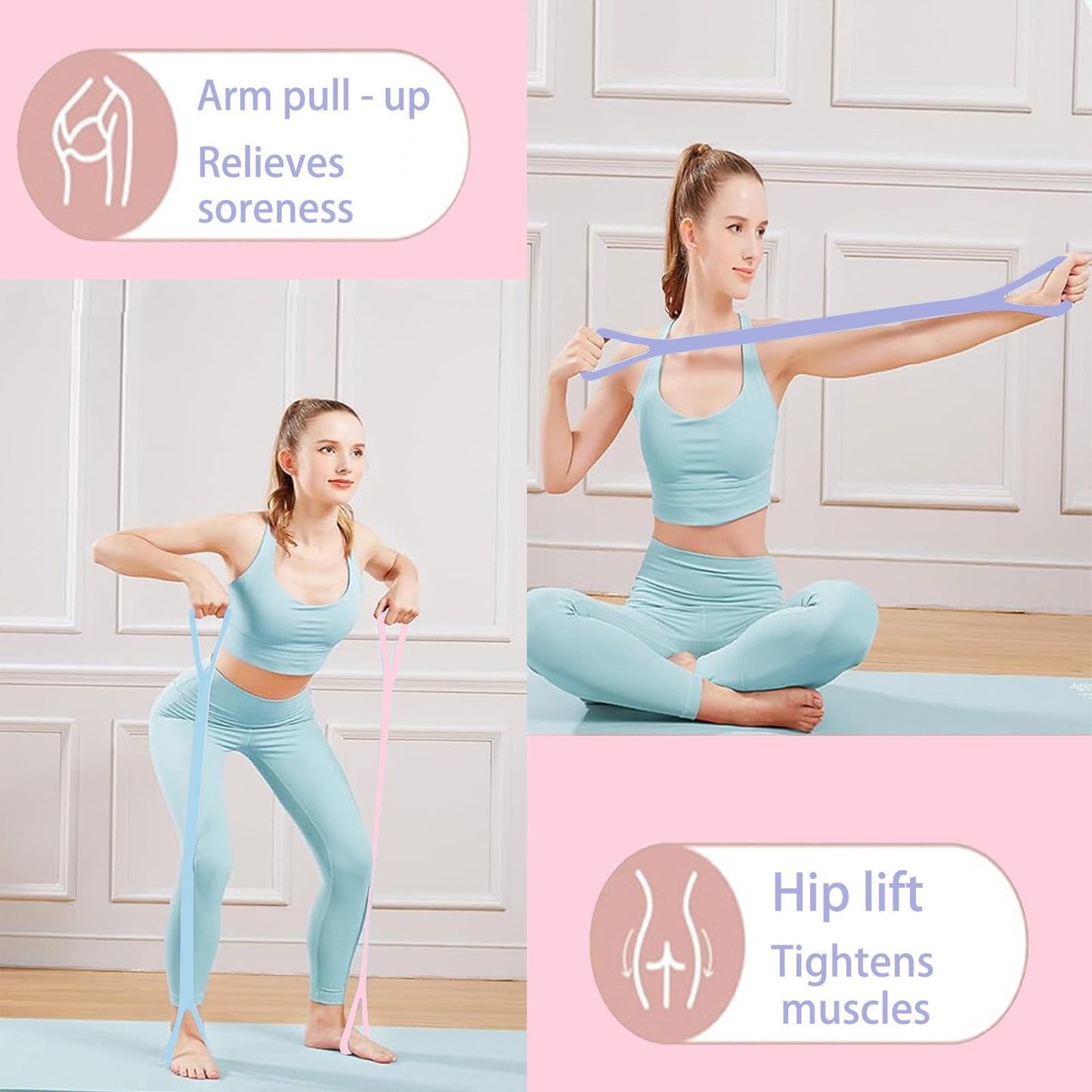 Figure 8 Resistance Bands for Yoga Pilates and Fitness Elastic Stretching Resistances Band for Arms, Back, Shoulders, and Chest Workouts, Versatile Pilates Equipment for Women and Men (3 Pack)