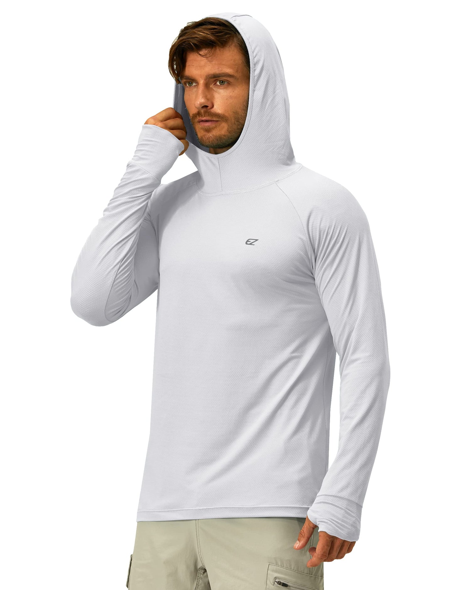 Mens UPF 50+ Long Sleeve Sun Protection Hoodie Swim Shirts Rash Guard for Men UV Protection Fishing Clothing SPF Shirts Light Grey