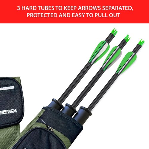 SAMICK SPORTS Archery Arrow Quiver - Adjustable Waist Hanged Quiver with 3 Removable Tubes & Pockets for Archery Arrows Case & Equipment - Ideal for Hunting & Target Practice - Right Handed Only