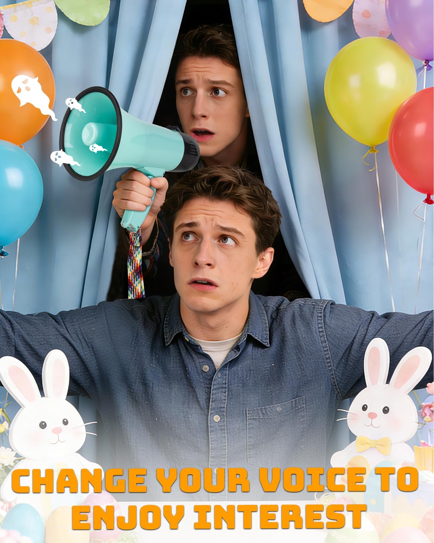 MyMealivos Prank Voice Changer Megaphone with 6 Different Sound Effects Voice Changing Bullhorn for Birthday Party, White Elephant Gift Exchange-Teal