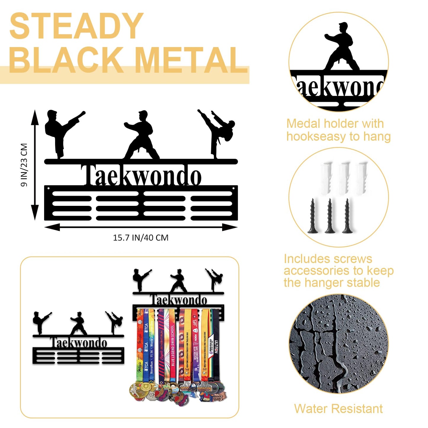 Resama Medal Hanger Holder Display Wall Rack Frame Shelf-Medal Hanger Awards Ribbon Taekwondo,Holder Display Rack for 60 Medals