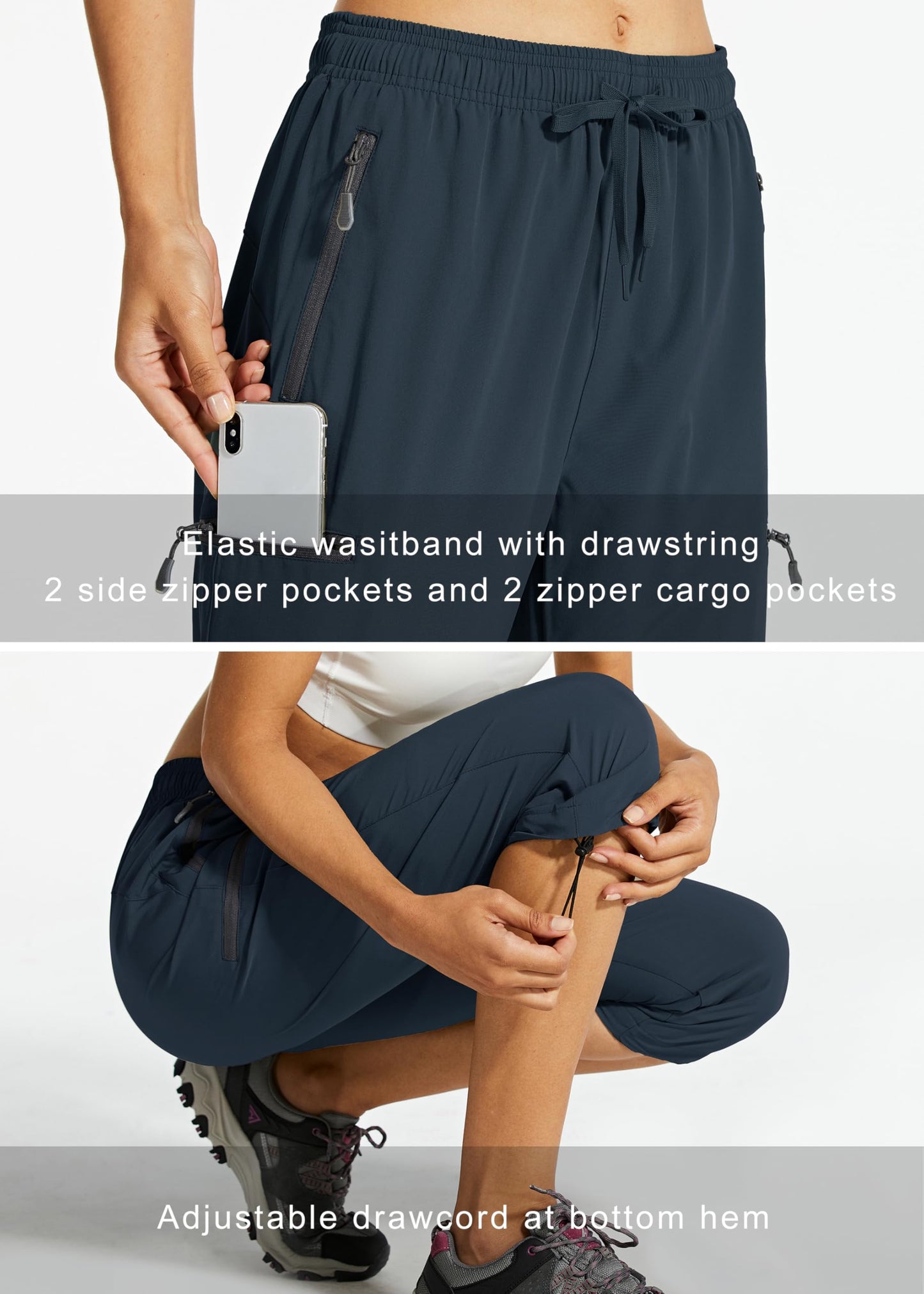 Libin Women's Quick Dry Hiking Capri Pants Lightweight Cargo Cropped Pants Water Resistant Outdoor Casual, Navy XL