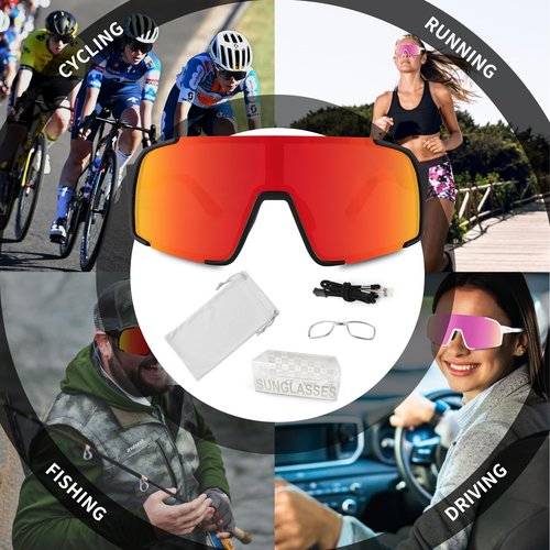 OULAIQI Baseball Sunglasses for Men Women,Sports Cycling Glasses for Running Driving Fishing Volleyball Mountain Bike Sunglasses with UV Protection (BLACK RED)