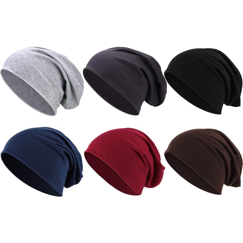 Outus 6 Pieces Knitted Slouchy Beanie Hat – Lightweight Cotton Bamboo Fiber Cap
