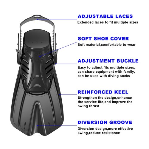 Diving fins Snorkeling Gear for Adults Snorkel fins ，Swim fins Open, Adjustable, Men, Women, Children, Swim Flippers