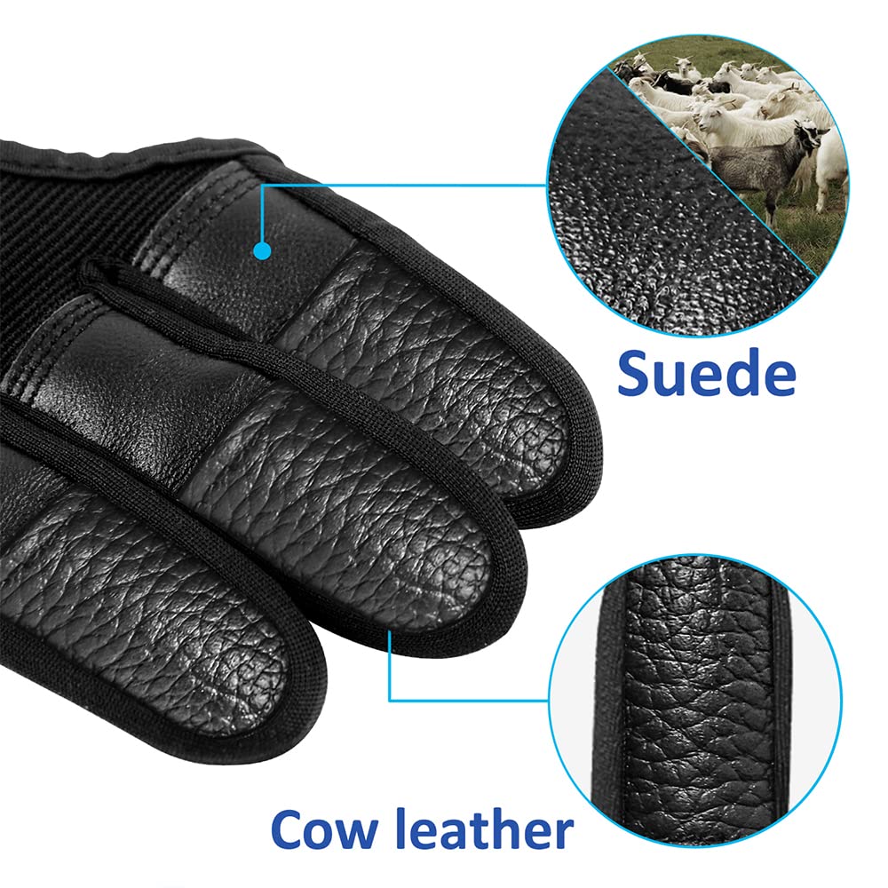 Seektop Archery Gloves Shooting Hunting Leather Three Finger Protector for Youth Adult Beginner (Update Black, L)