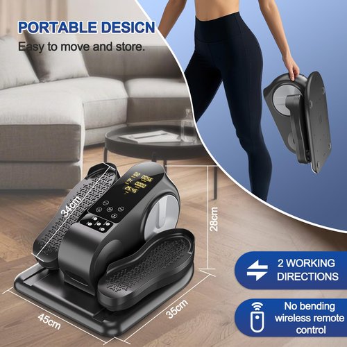Under Desk Elliptical Machine - Upgraded Model， Ellipse Leg Exerciser for Seniors Fully Assembled, Quiet & Portable，Electric Seated Pedal Exerciser with Remote Control & 12 Adjustable Speeds