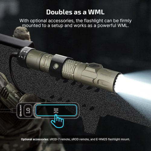 OLIGHT Warrior Ultra 2500 Lumens Tactical Flashlight, Compact Dual Switches Rechargeable Bright Light with Proximity Sensor, Suitable for Emergency, Outdoor, Hunting, Searching (Olive-Green)