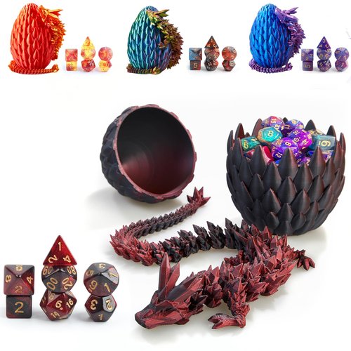 DND Dice Set (7 Pieces) and 3D Printed Dragon Egg, Fidget Toys, Surprise Egg and Polyhedral Dice Set With Gift Box, Playing Game for RPG DND MTG