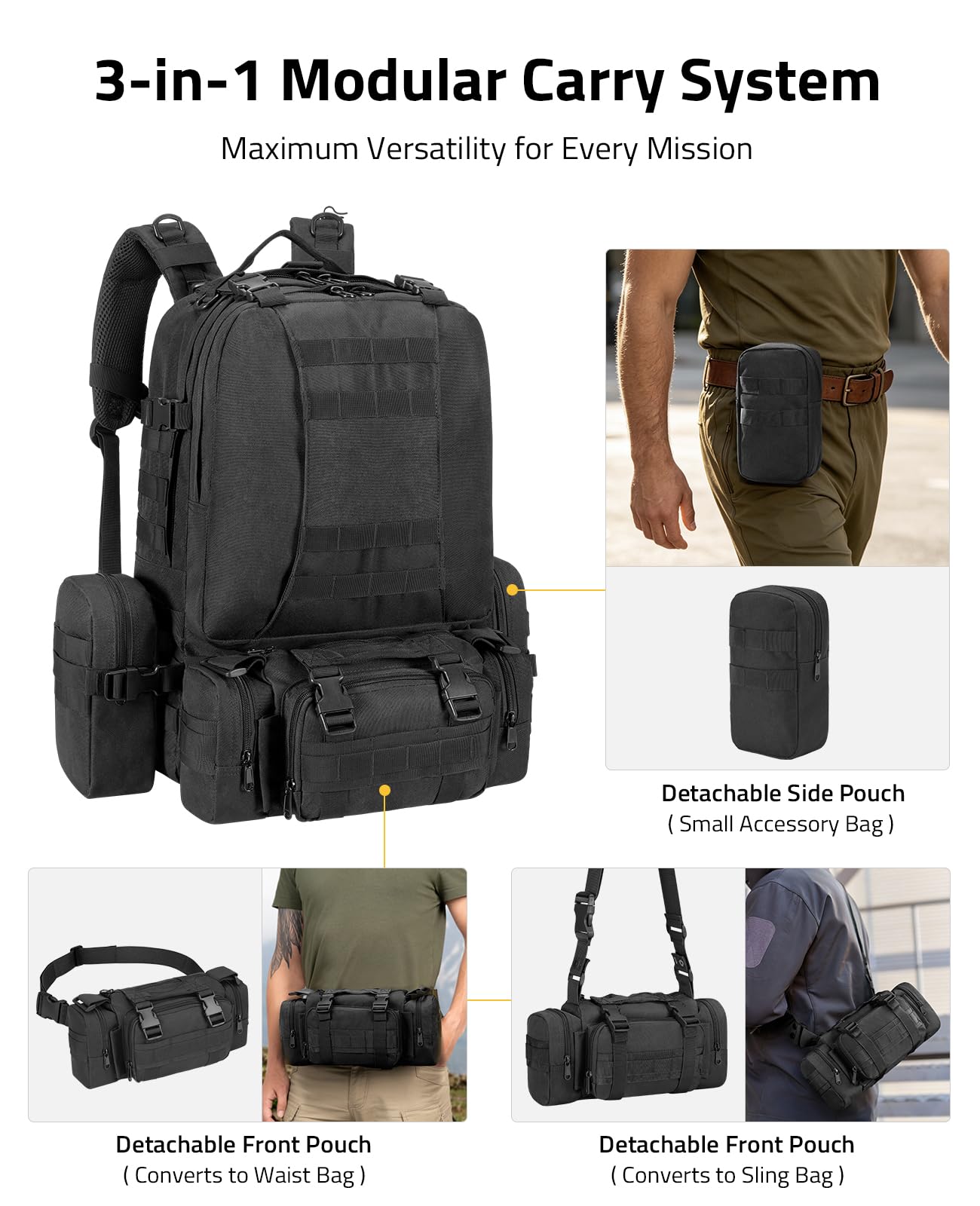 CVLIFE Tactical Backpack Military Army Rucksack 60L Large Assault Pack Detachable Molle Bag