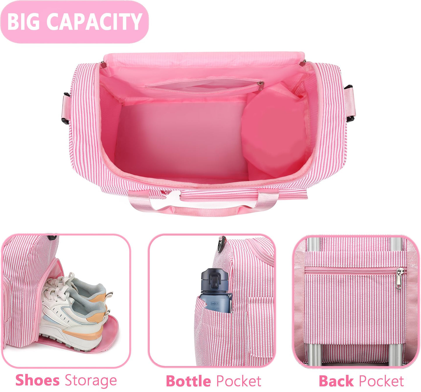 HuiLeo Kids Travel Duffle Bag Dance Bag Gifts for Girls Initial Gym Bag with Shoes Compartment for Women Lightweight Weekender Bags Pink-A