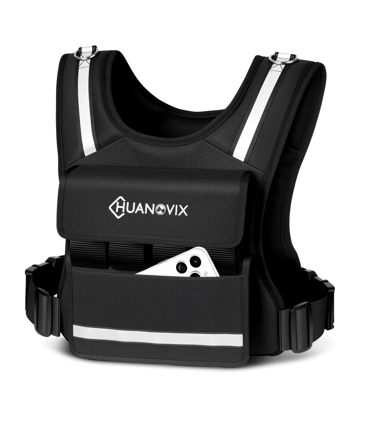 Huanovix Weighted Vest, 0-40 LBS Adjustable Weight Vest With Reflective Stripe, No Weights Included, Ultra Thick Shoulder Padding Design Rucking Vest for Walking, Running, Strength Training, Etc