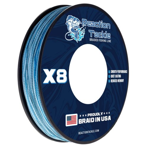 Reaction Tackle Braided in The USA Fishing Line- 8 Strand- Blue Camo 50/300