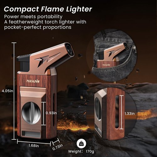 Torch Lighter with Built-in Cutter, Punch, Windproof Jet Flame Tool, Butane Refillable Torch Lighters, Gift for Men, Multi-Functional Accessories, Lighters for Candle, Travel (Butane Not Included)