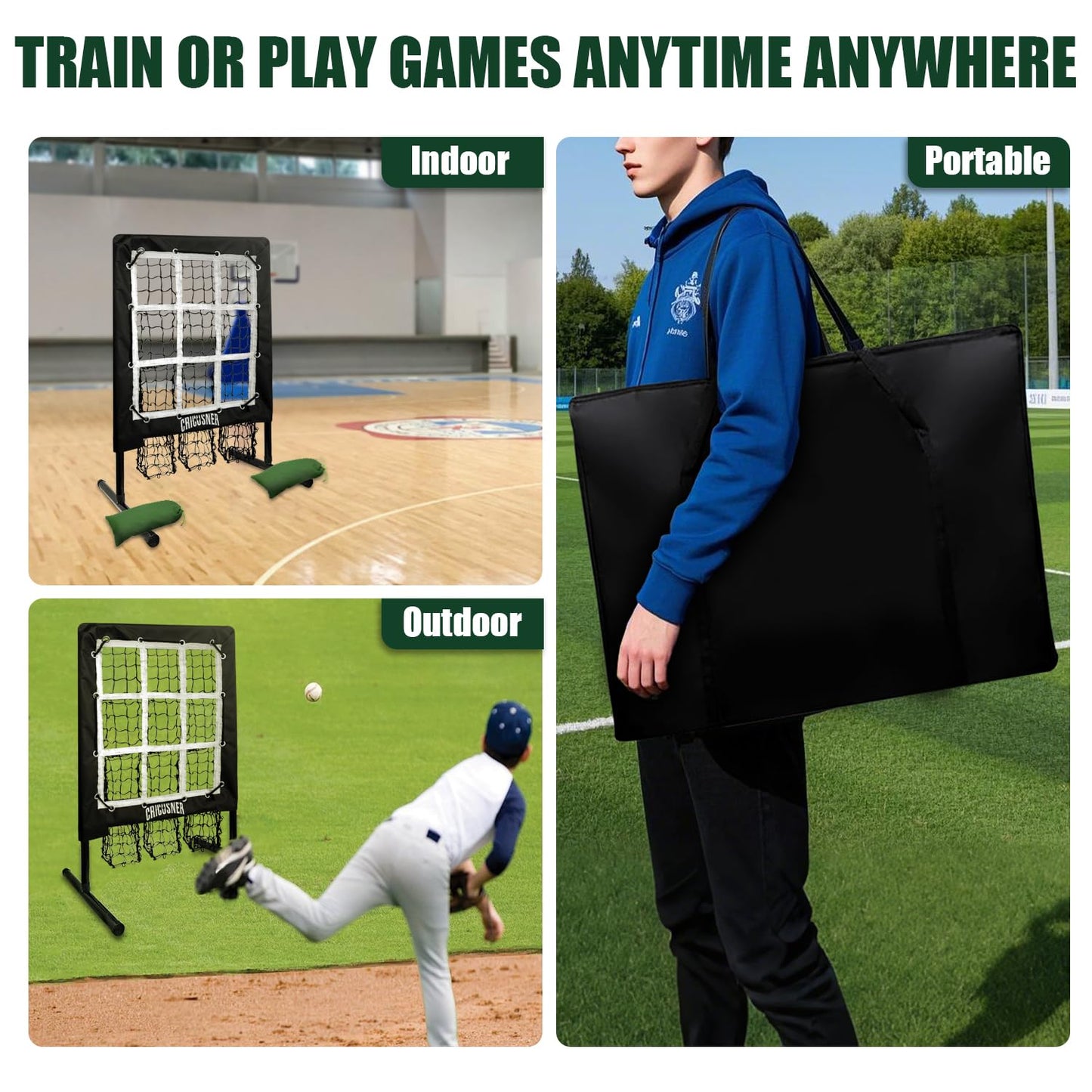9 Hole Pitching Net, Heavy-Duty Baseball Net with Strike Zone for Pitching and Hitting, Height Adjustable Training Equipment with 9 Pocket Pitching Target for Baseball & Softball Practice