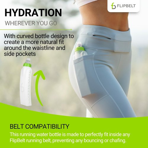 FlipBelt Arc Water Bottle Running Belt, Curved Hydration Running Bottle, 11 Fl. Oz, Green