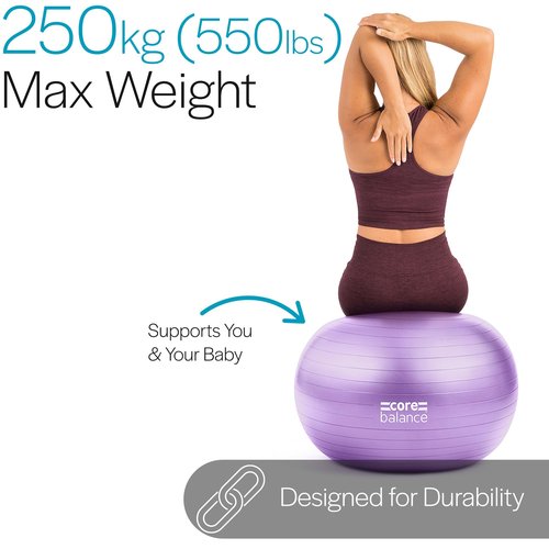 Core Balance Pregnancy Ball with Air Pump - Ideal for Prenatal Yoga, Pilates, and Maternity Exercises, Doubles as Office Chair, Stability and Balance Training, Physical Therapy Equipment (25" Purple)