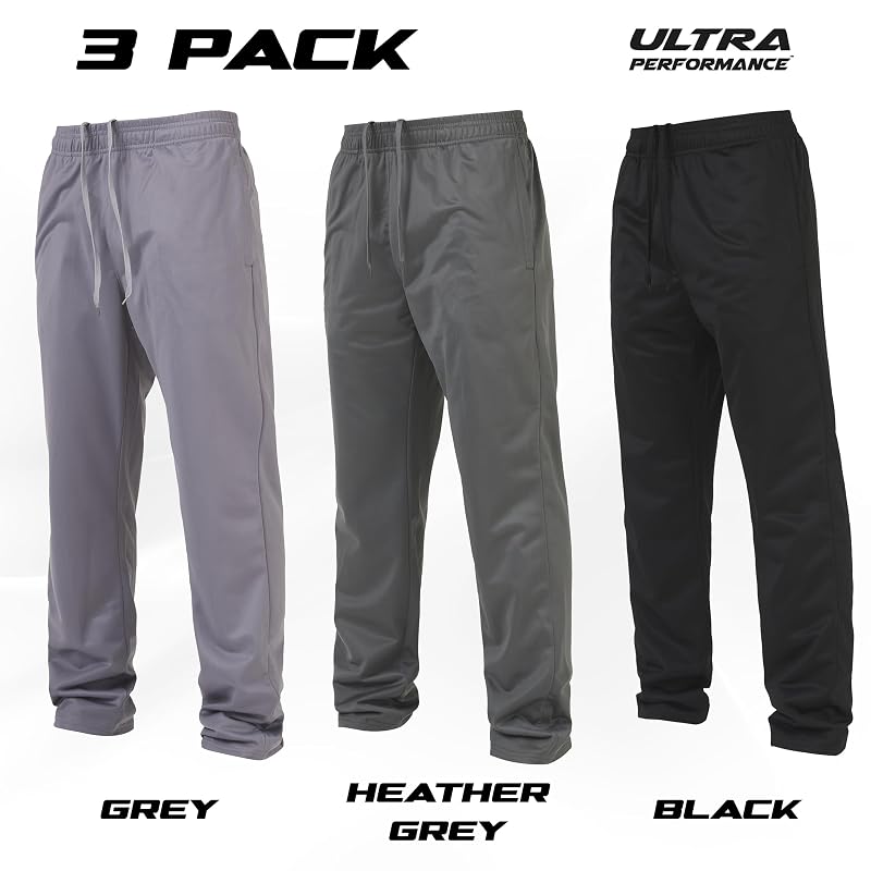 Ultra Performance Men’s Tricot Sweatpants 3-Pack - Black, Charcoal, Grey, Large