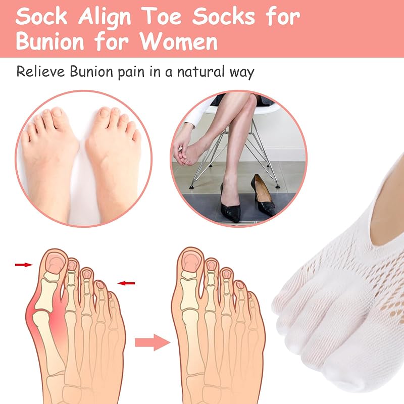 Toe Socks for Bunions, 5 Pairs Five-Finger No-Show Compression Sock Set