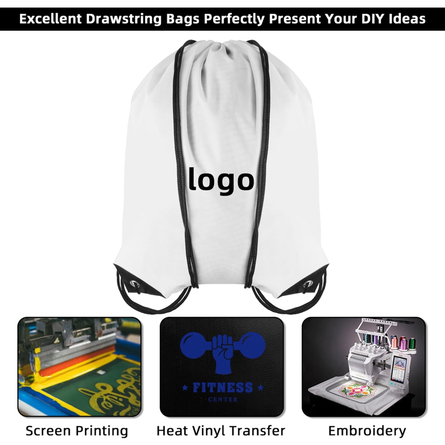 GoodToU Drawstring Bags - Nylon Gym & Travel Drawstring Backpack (White, 80Pcs)