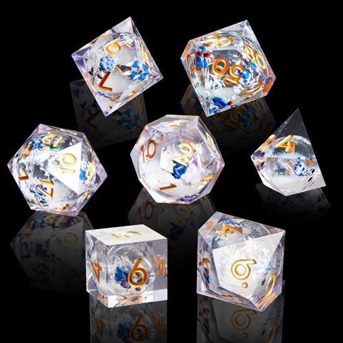 Liquid Core Flower DND Dice Set,7 PCS Resin Polyhedral Dice Set for Dungeons and Dragon RPG MTG Table Game (White Liquid)