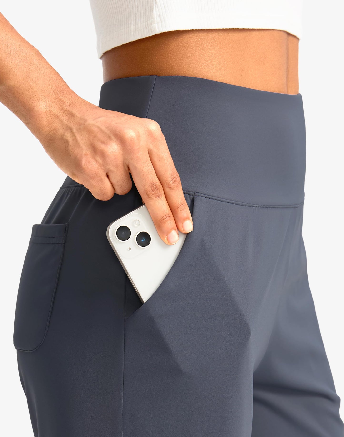 G Gradual Women's Bermuda Long Shorts with Pockets 7" High Waisted Knee Length Shorts for Women Walking Athletic Workout(Dusty Blue-L7,S)