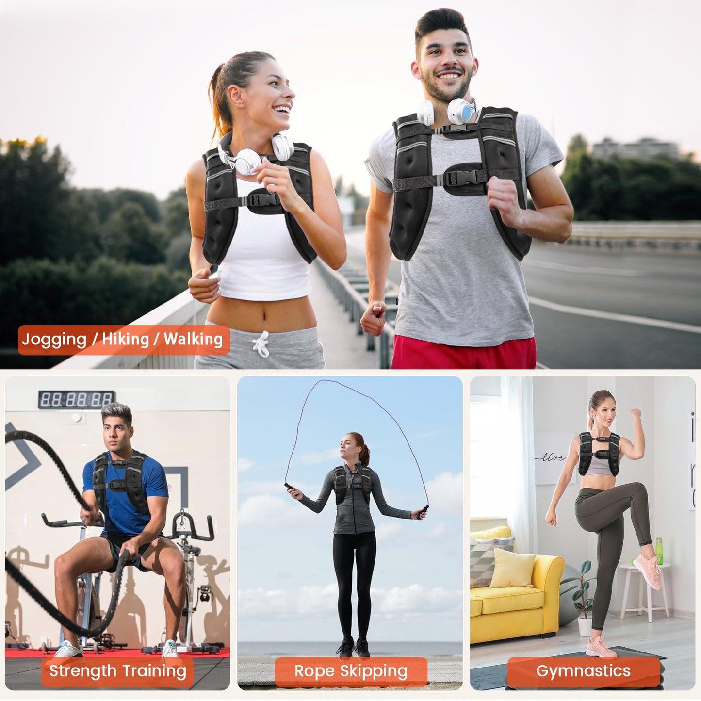 Poudee Weighted Vest, 10LB Weight Vest for Men Women, Body Weight Vests Adjustable with Reflective Stripe for Strength Training, Running, Training Workout, Jogging, Walking - 10LB