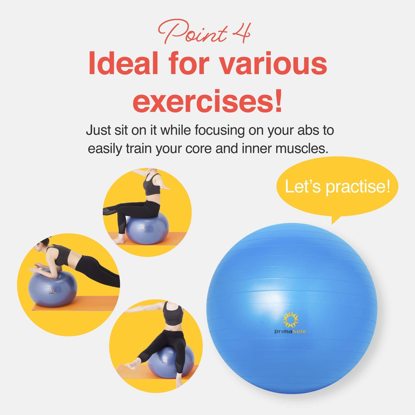 PRIMASOLE Exercise Ball for Balance Stability Fitness Workout Yoga Pilates at Home Office & Gym 55cm Blue
